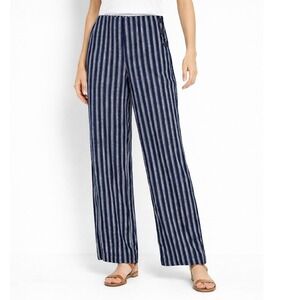 GAP Nautical Striped Wide Leg Linen Pants Vacation Resort Coastal Blue White 16